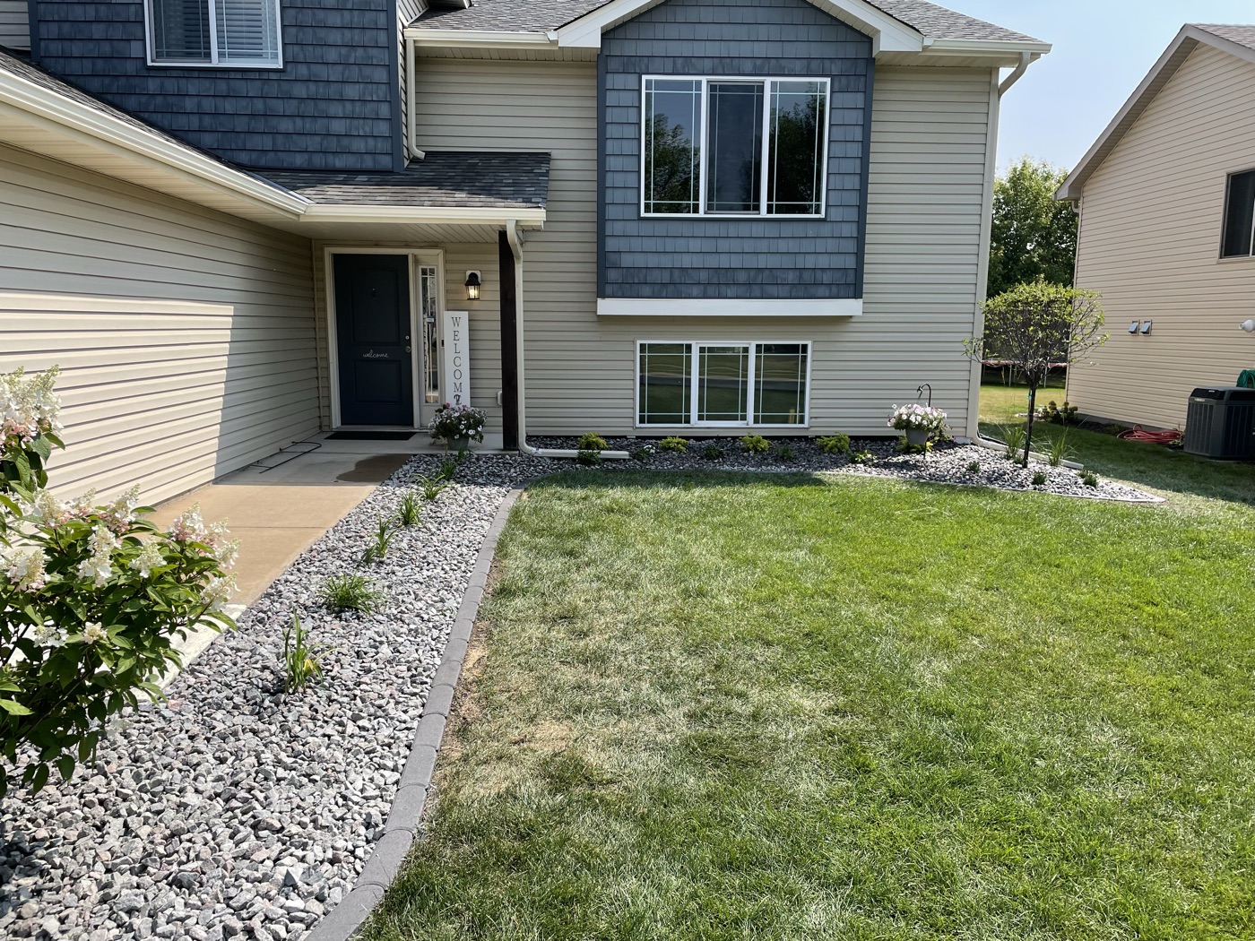 Freshly installed sod lawn in front of a home